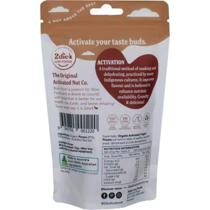 2DIE4 LIVE FOODS Activated Organic Pecans Vegan 120g - L'Organic