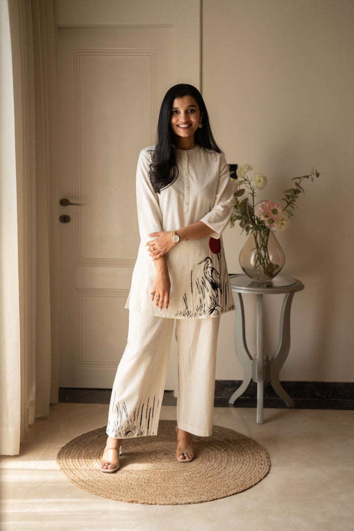 Aarya Slub Elegant Coord Set- Off White