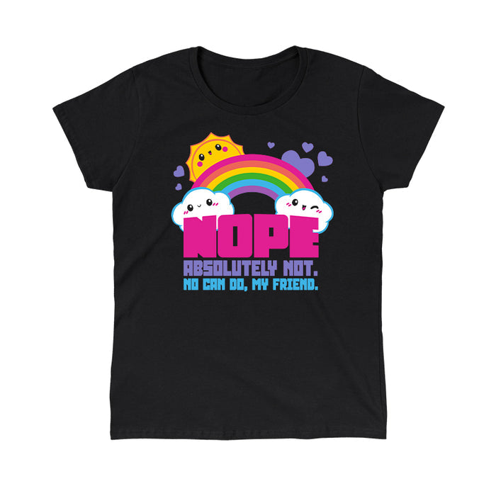 Classic Cotton T-shirt_TeeTurtle Absolutely Not black t-shirt featuring a cartoon sun and text stating "NOPE ABSOLUTELY NOT. NO CAN DO, MY FRIEND"