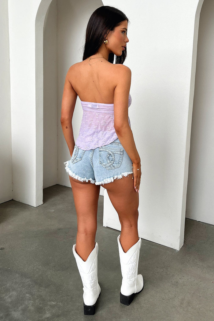 Alfonzo Strapless Tie Front Crop - Lilac