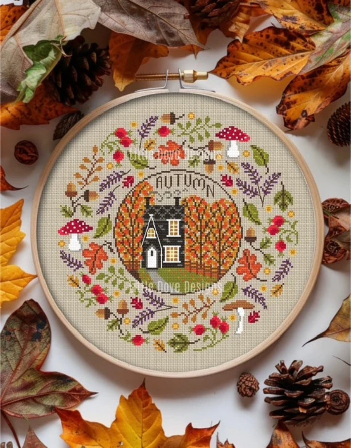 Autumn Seasonal Circle Cross Stitch Kit, Little Dove Designs