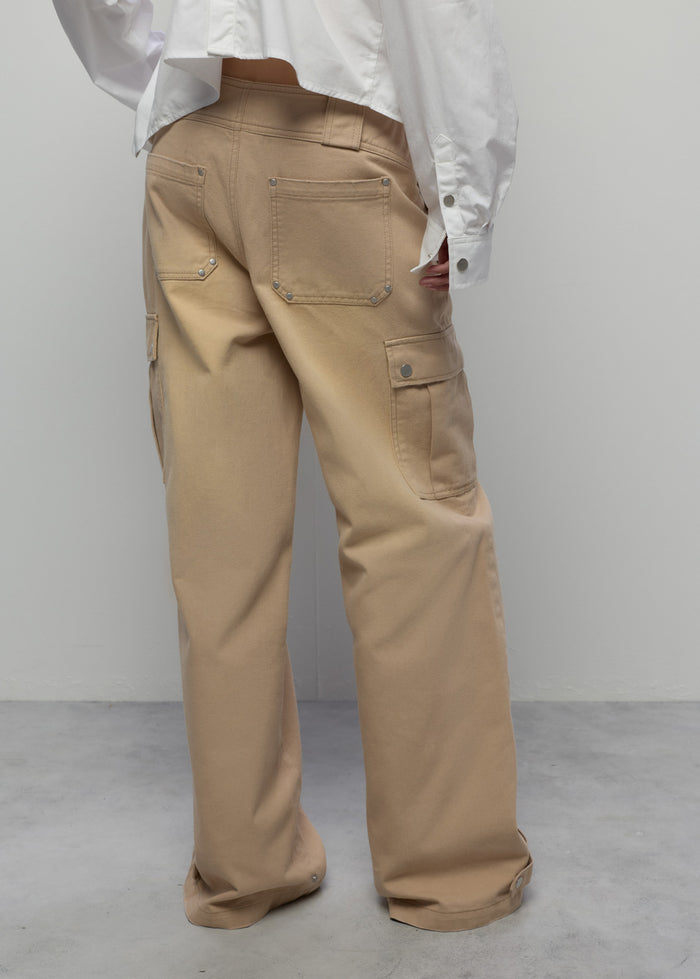 BEIGE ADJUSTABLE HEM STRAIGHT PANTS