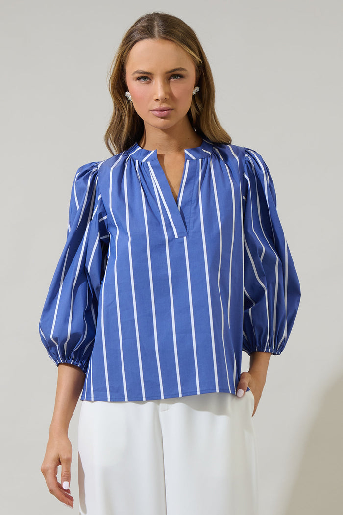 Beloit Striped Cheney Split Neck Top