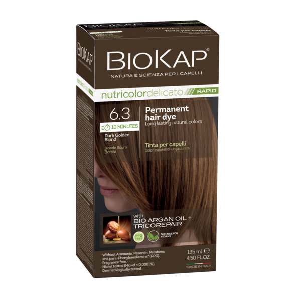 BioKap Nutricolor Delicato Rapid 6.3 Dark Golden Blond Permanent Hair Dye - L'Organic