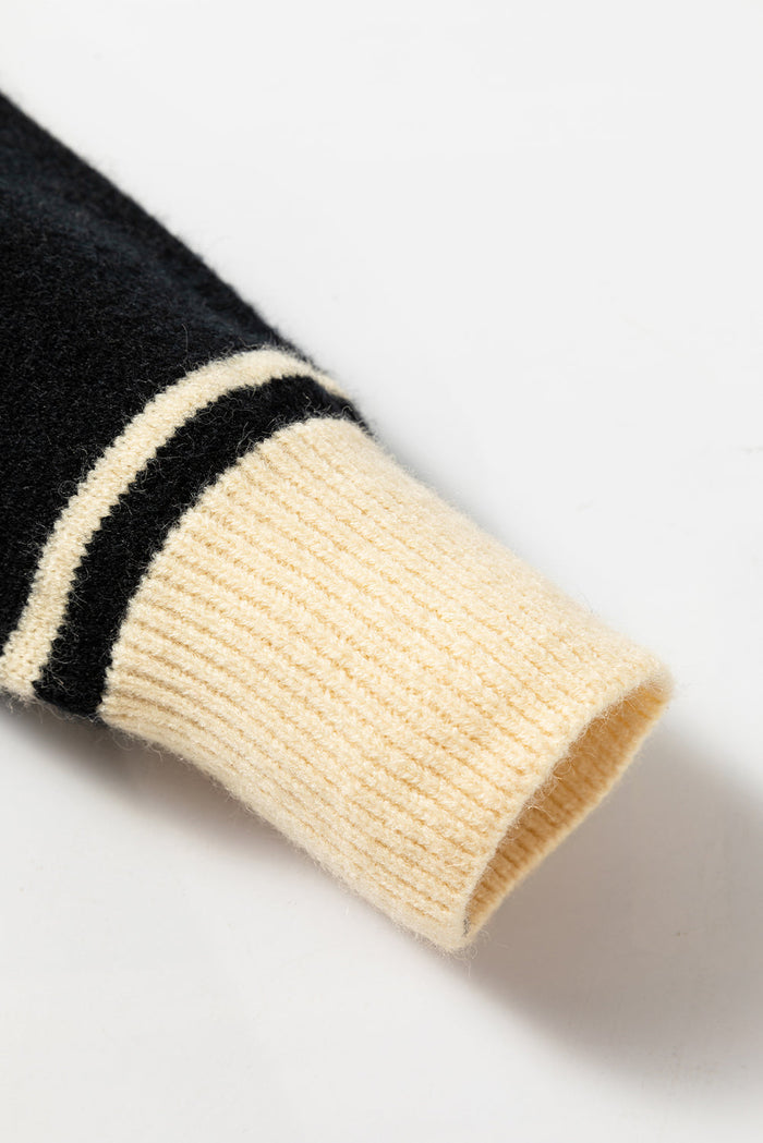 Black Colourblock Stripe Collared V Neck Sweater - Sweaters & Cardigans/Sweaters