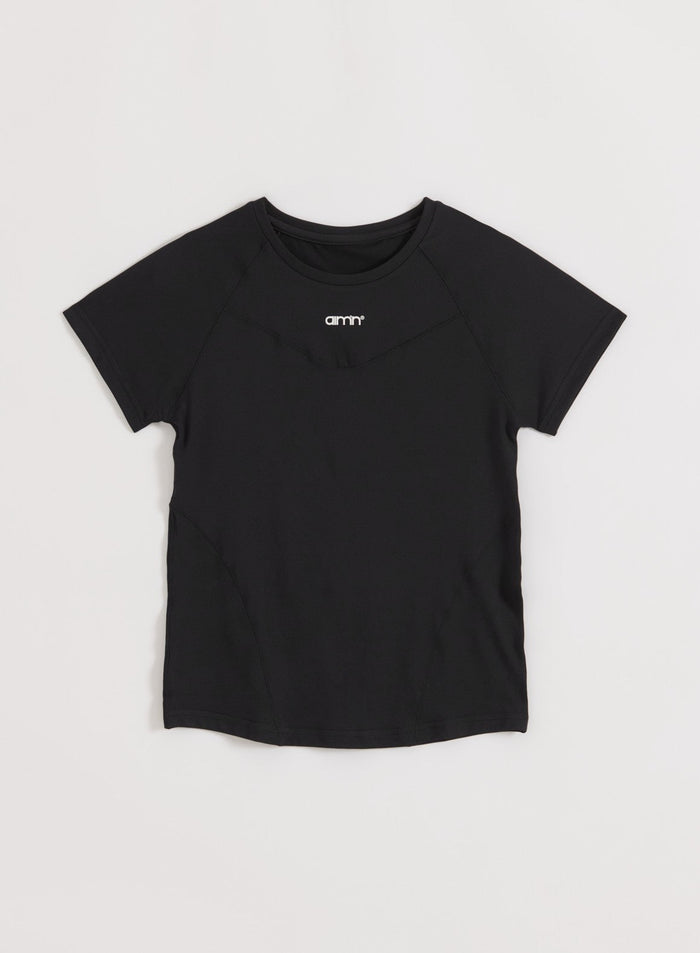 Black aim'n Soft Basic short sleeve workout top with raglan sleeves, round neckline and quick-drying jersey.