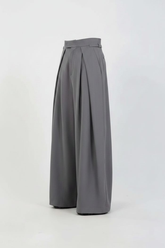 Buck Plain Pants ultra wide-leg pleated trousers, ghost mannequin, pure white studio background