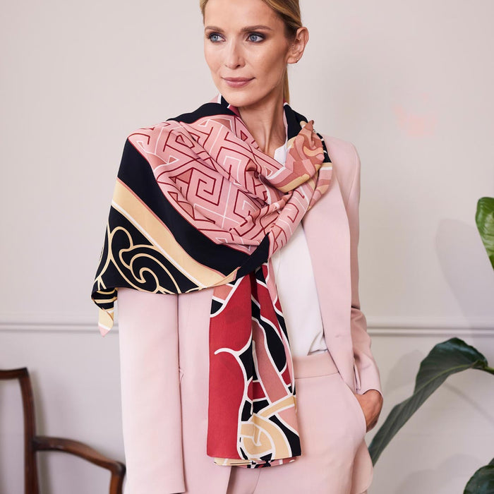 Celtic Elegance Large Scarf - Baby Pink & Beige