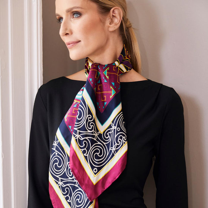 Celtic Elegance Silk Scarf - Burgundy & Navy