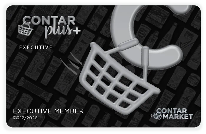 Contar Plus+ Executive membership card with basket icon on a black background