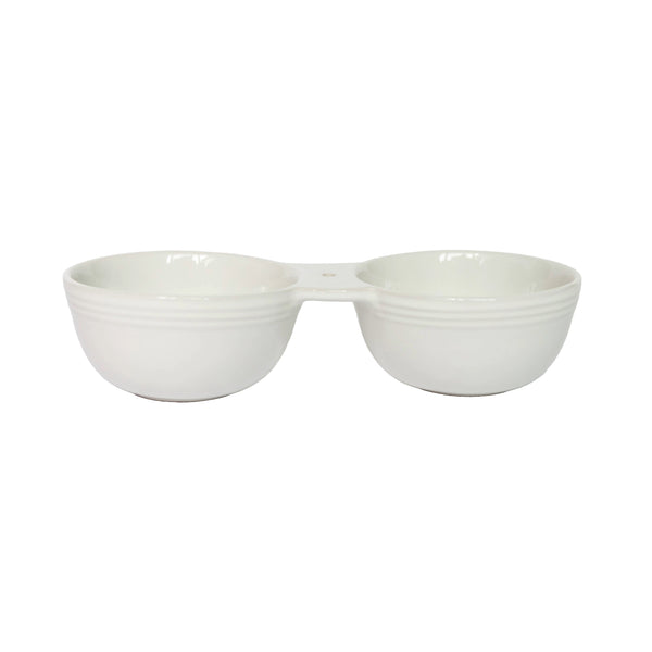 Dish Double Dipper Pinstripes White