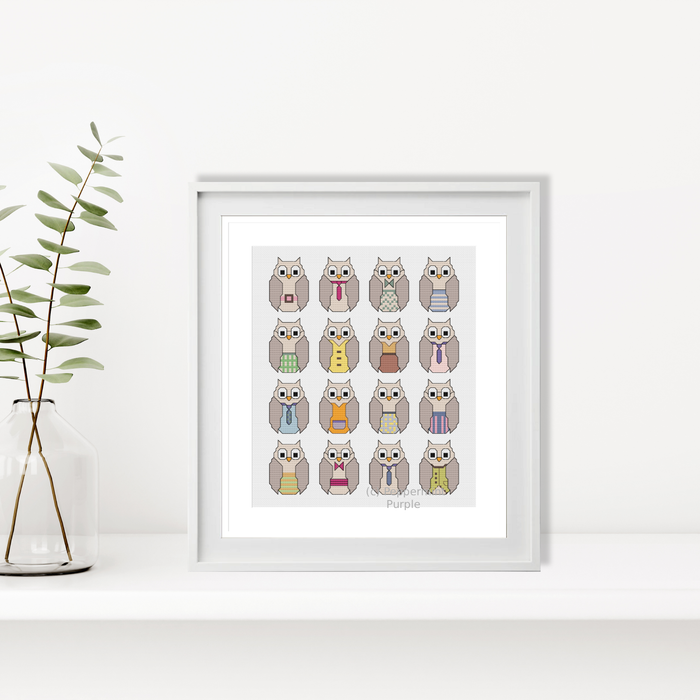 Dressed Owls Cross Stitch Pattern by Peppermint Purple
