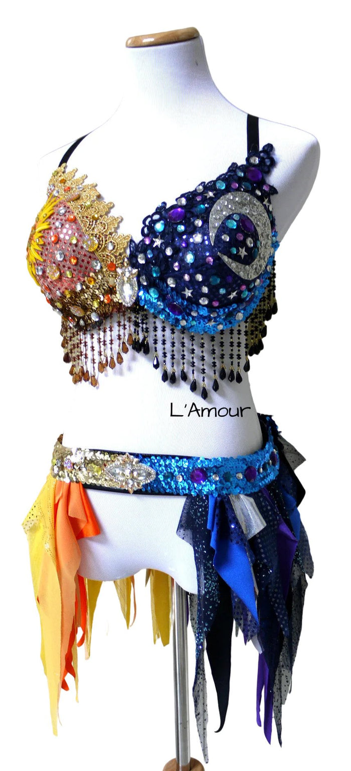 Galaxy Sun and Moon Rave Bra and Garter Belt Dance Halloween Costume