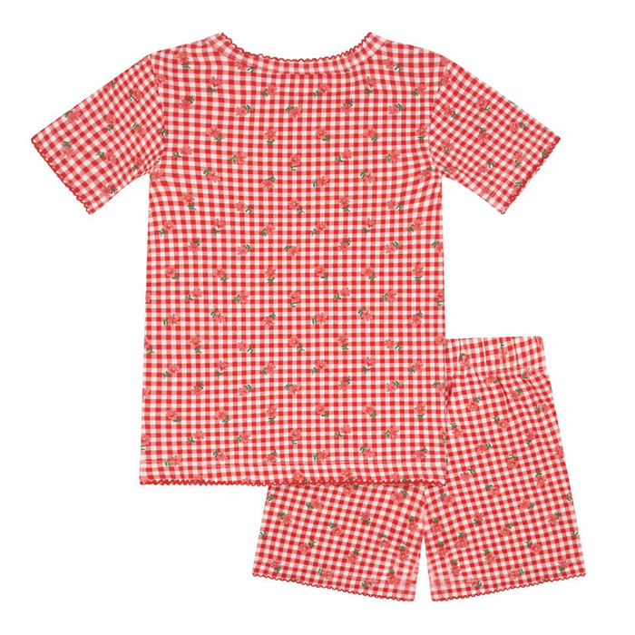 girls strawberry gingham shirt and short pima pajamas set