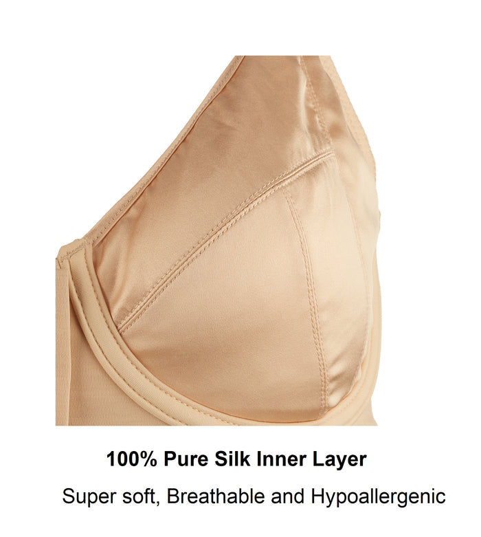 Grace Silk and Organic Cotton Full Cup Front Zip Wired Bra, cup detail – Juliemay Lingerie
