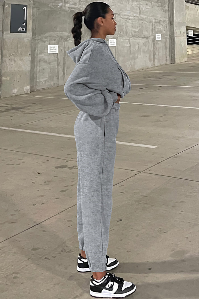 Grey Solid Drop Shoulder Hoodie and Joggers Activewear Set - Activewear/Activewear Sets