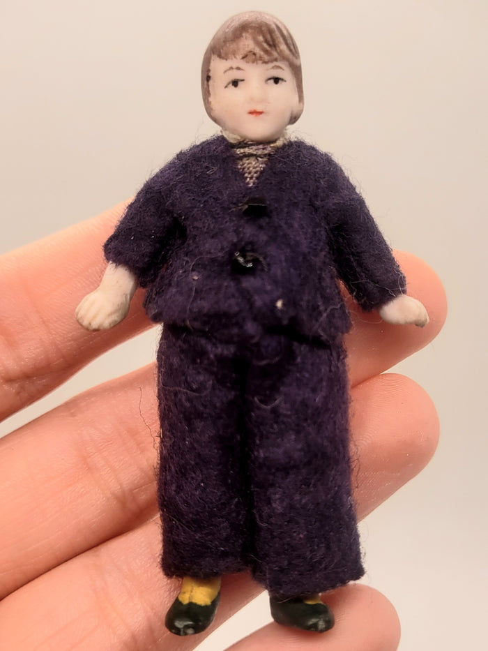 Handmade Young Boy Doll in Blue Suit