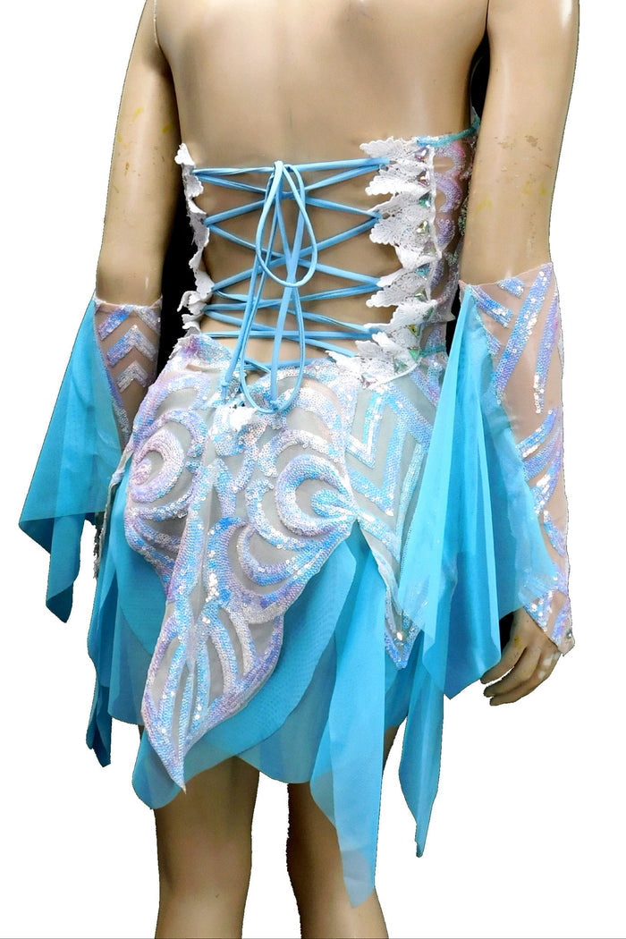 Ice Blue Iridescent Sequins Butterfly Goddess Nymph Fairy Dress Dance Festival
