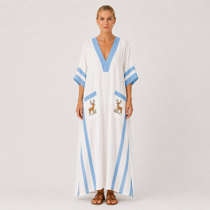 Kaftan Alba Hvid Striber Blå
