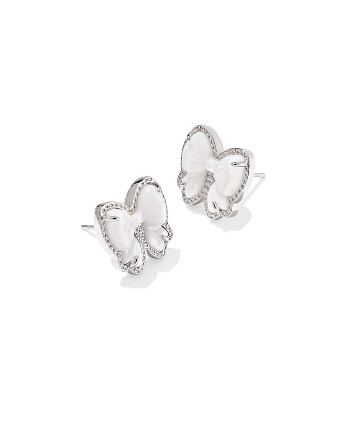 Kendra Scott Haley Silver Bow Ivory Mother of Pearl Stud Earrings