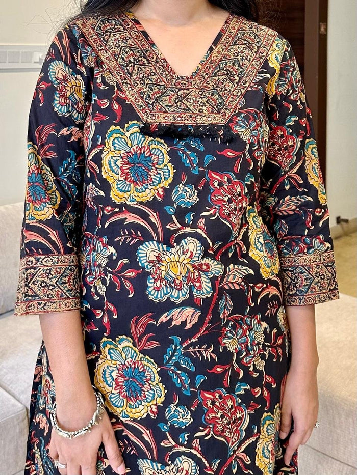 Khwaab Floral Cotton Set- Black