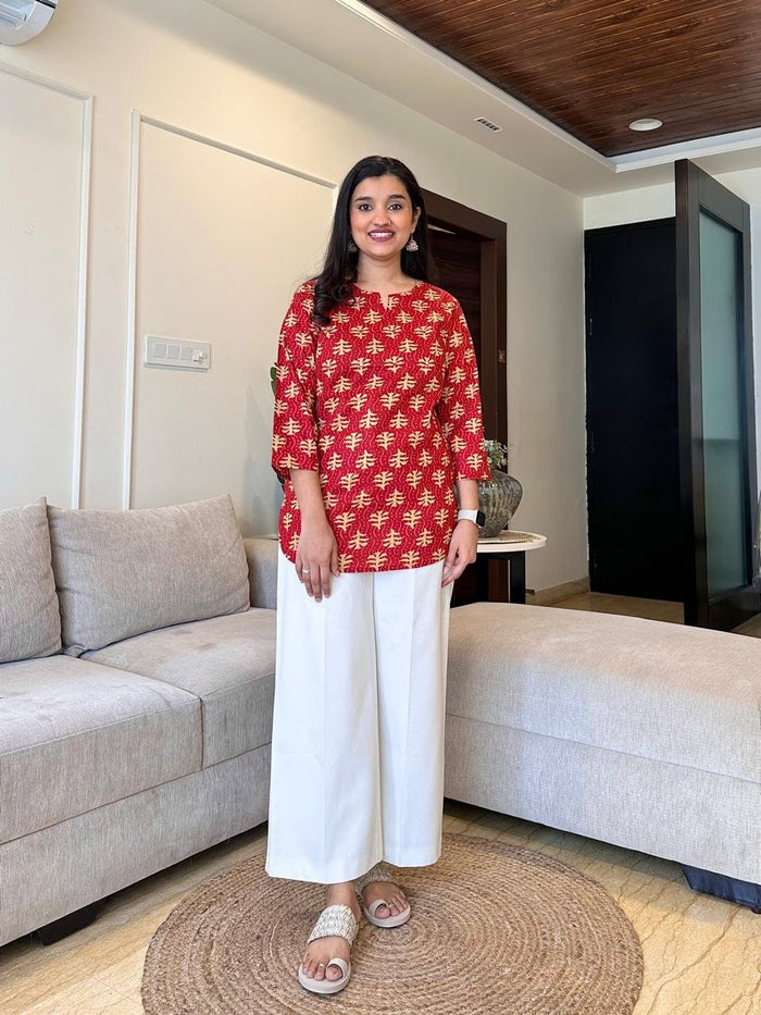 Krishi Short Cotton Top- Brick Boota
