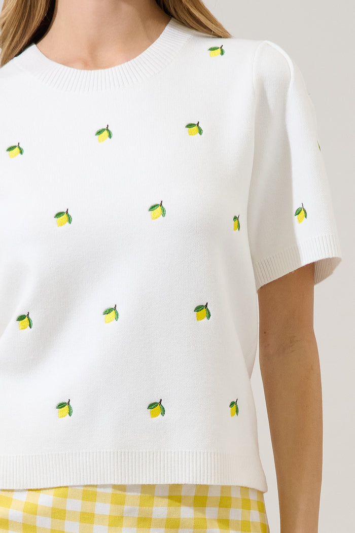 Lemon Embroidered Short Sleeve Sweater