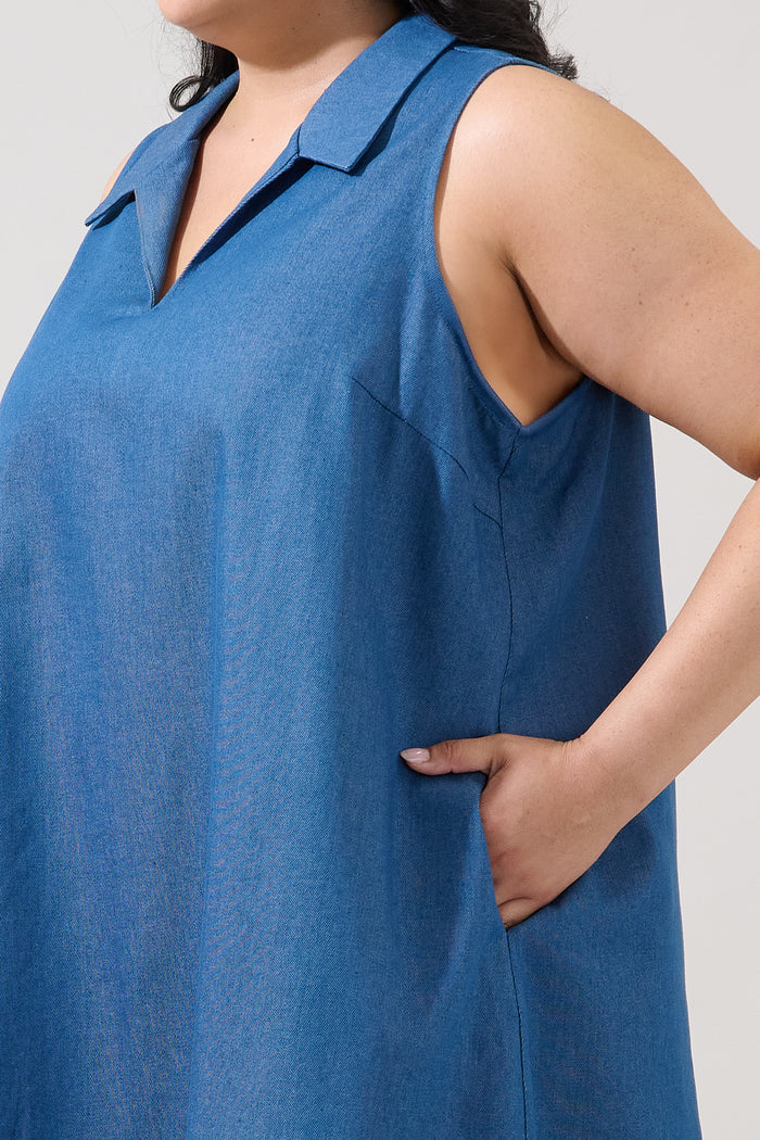 Lexya Collared Shift Mini Dress Chambray Curve
