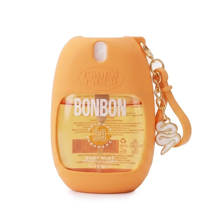 Miami Mami Fragrance Body Mist Bonbon (6-Pack) | 1.7oz Portable Travel Spray with Orange Silicone Holder Keychain and Charm