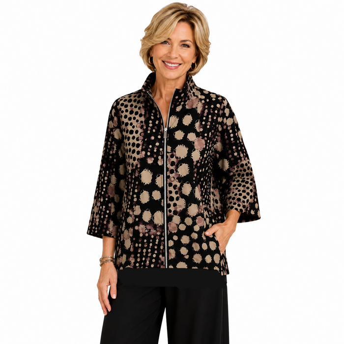 Mixed Dot Print Zip-Up Jacket - 5172