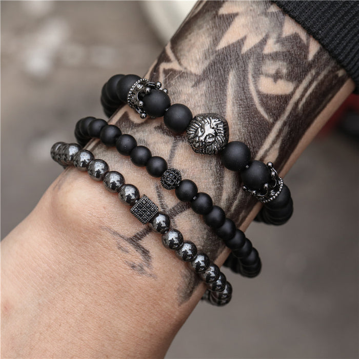 MJ166 - Beaded Black Men's Fashion Bracelet