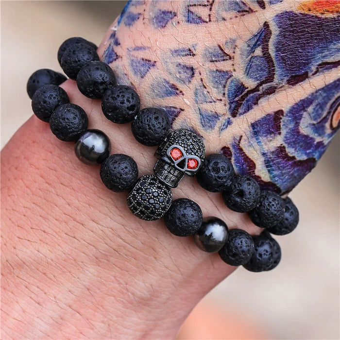 MJ168 - Double Beaded Black Men's Fashion Bracelet