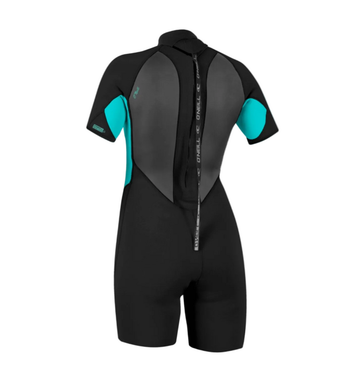 O'Neill Womens 2mm Reactor Back Zip Shorty Spring Wetsuit - Black/Light Aqua