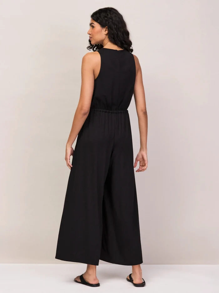 Black Jersey Drawstring Jumpsuit