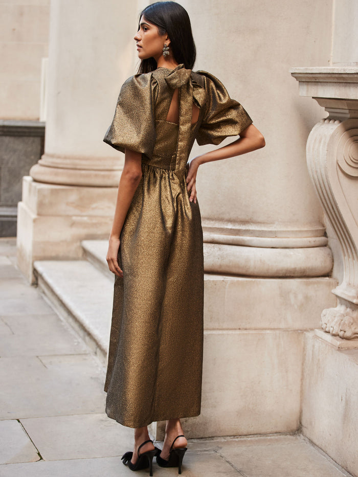 Seraphina Gold Puff Sleeve Dress
