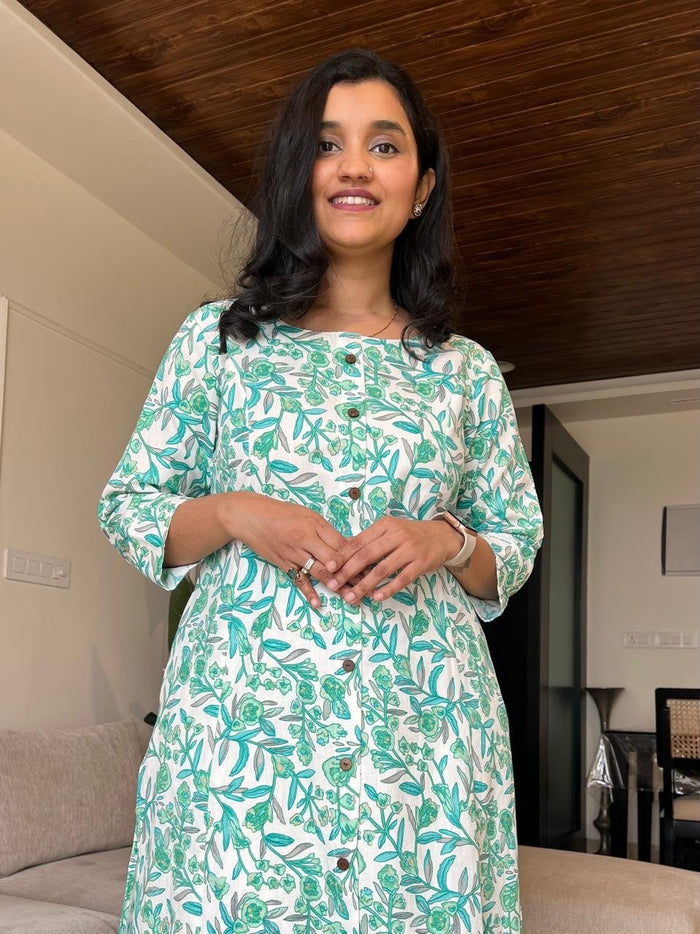 Sheena A-line Cotton Set- Green Bel