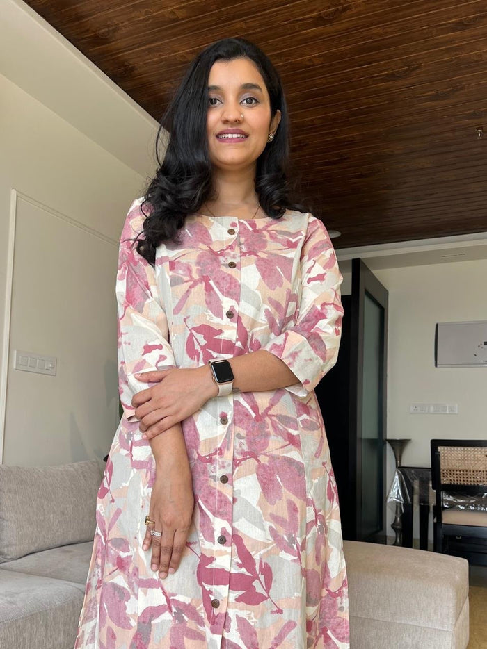 Sheena A-line Cotton Set- Pink Water Florals