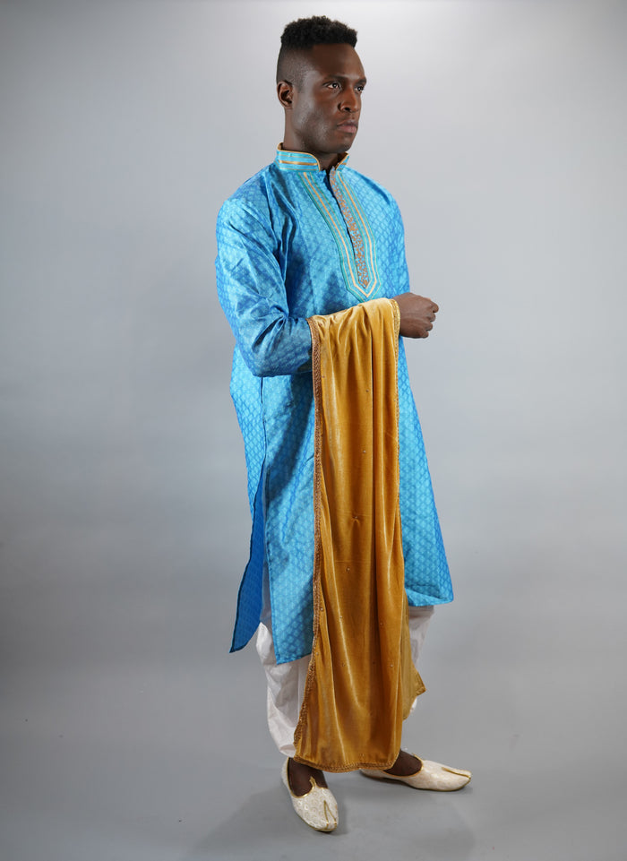 Silk Embroidered Maya Blue Men's Kurta