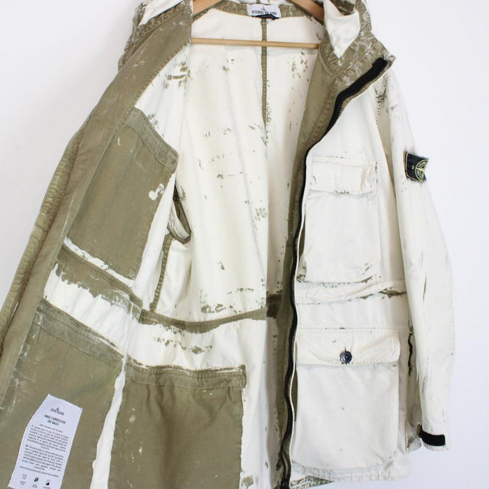 Stone Island SS 2017 Cream and Olive Hand Corrosion on Raso Jacket