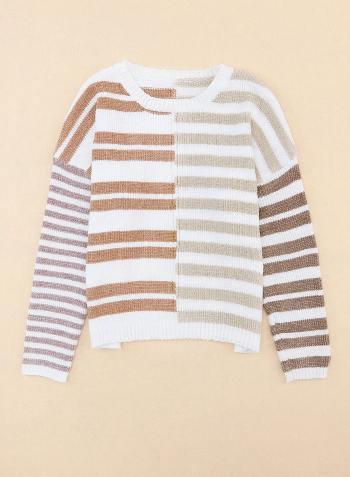 Stripe Blocked Drop Shoulder Slouchy Sweater - Sweaters & Cardigans/Sweaters