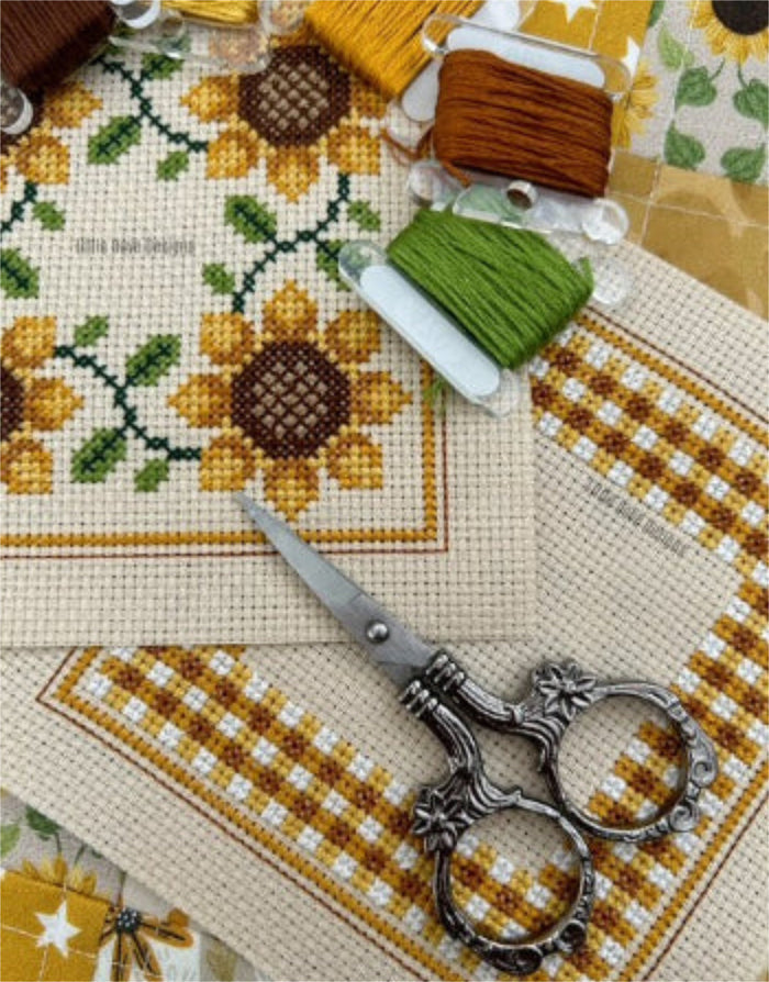 Sunflower Biscornu Pincushion Cross Stitch Kit, Little Dove Designs
