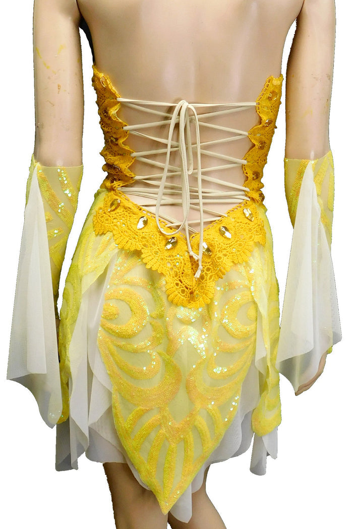 Sunny Yellow Iridescent Sequins Goddess Nymph Fairy Dress Dance Festival