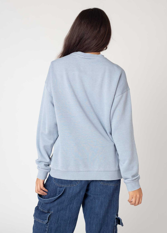 West Virginia Mountaineers Women's Signature Burnout Crewneck Sweatshirt in Faded Denim