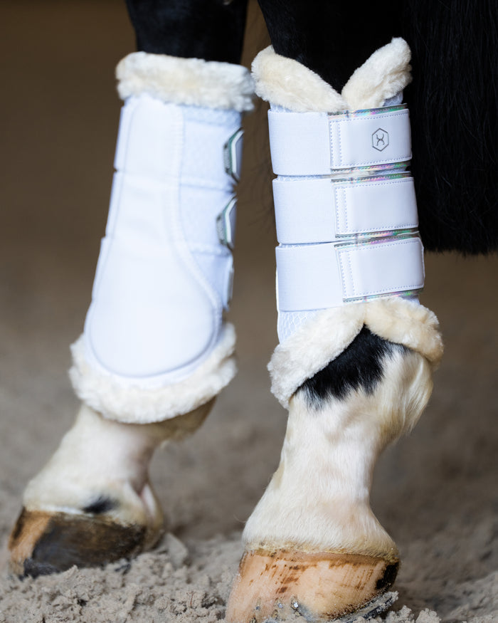 White Aurora Competition Brushing Boots - Faux Fur