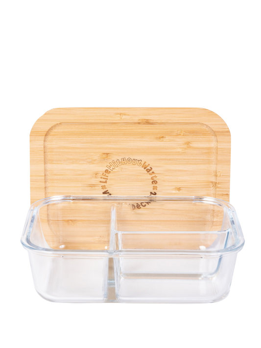 1250mL Divided Bamboo Lid Glass Container