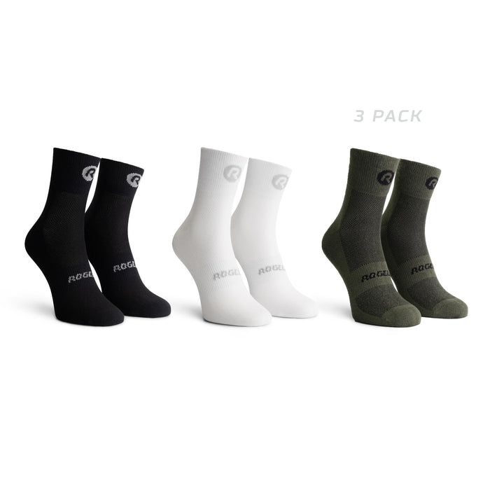 Rogelli Core 3-pack fietssokken zwart, wit en groen.