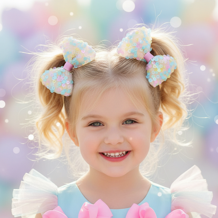 4-Piece Set Glitter Sequin and Ribbon Hair Bow Clips for Girls – 9cm Decorative Hair Accessories RBW-0598R4