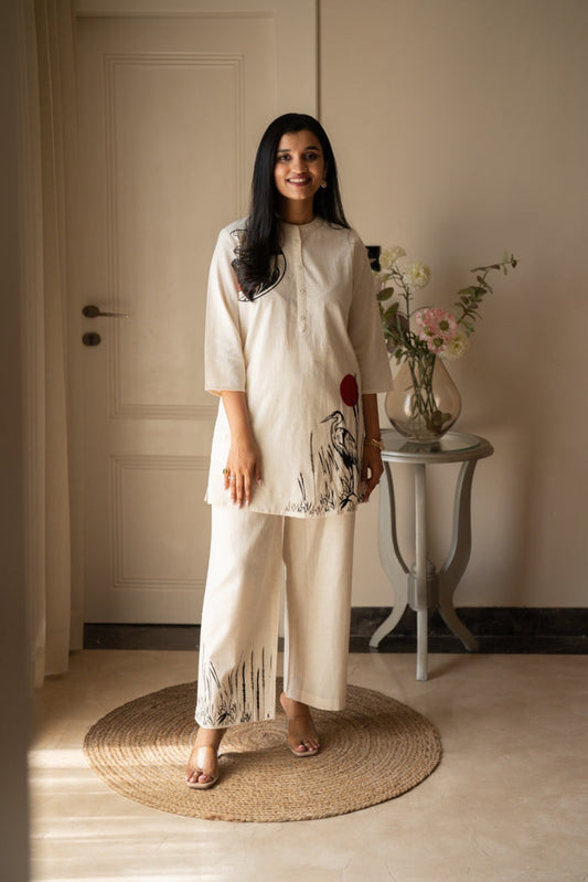 Aarya Slub Elegant Coord Set- Off White