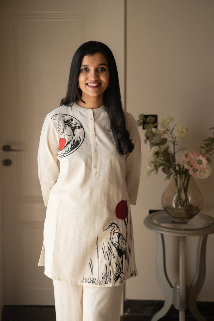 Aarya Slub Elegant Coord Set- Off White