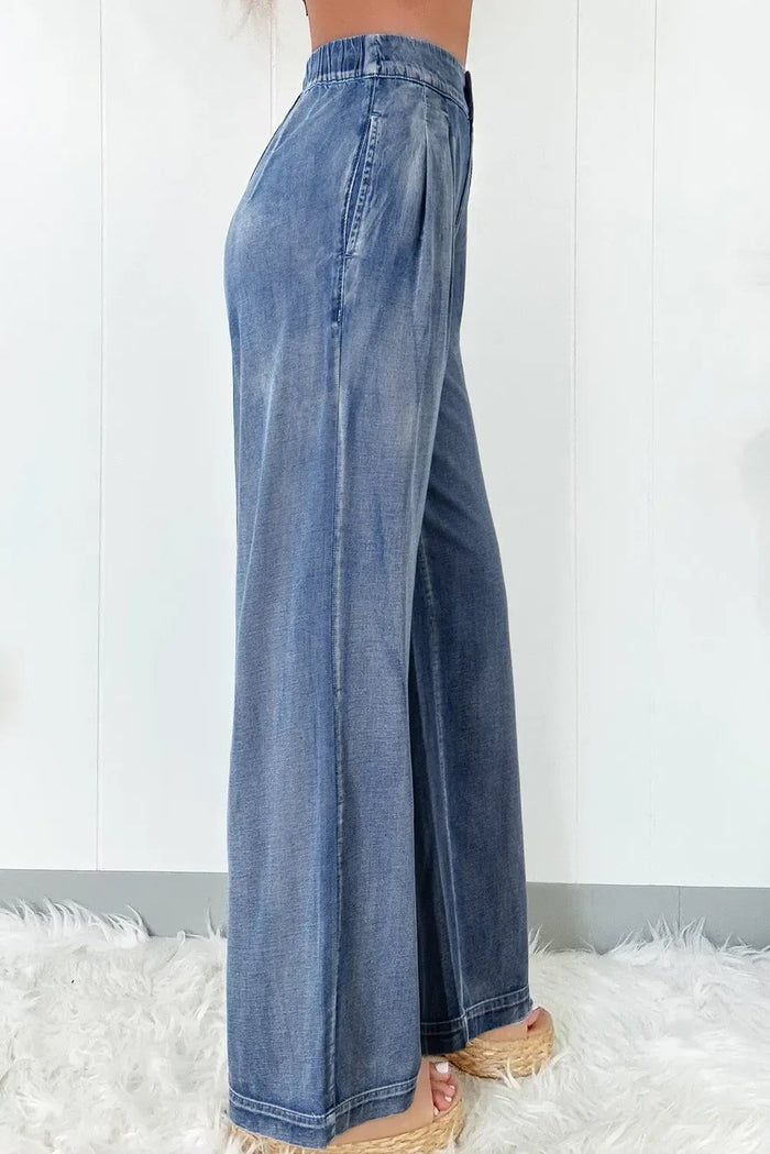 Dusk Blue Acid Wash Wide Leg High Waist Jeans - Bottoms/Jeans/WideLeg
